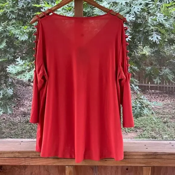 Adrianna Papell V-Neck Open String Sleeve Top Color Chili Size 1X. NEW - Picture 2 of 11